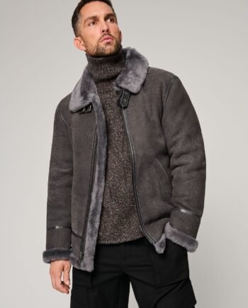 Classic Pebble Grey Edition Sheepskin B-3 Bomber Jacket