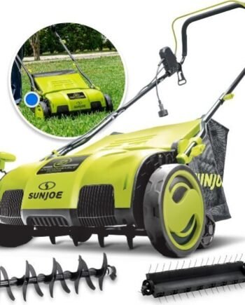 Sun Joe AJ805E 15″ Electric Dethatcher & Scarifier, 13-Amp, 5-Position Height, 13.2-Gal Bag, Airboost