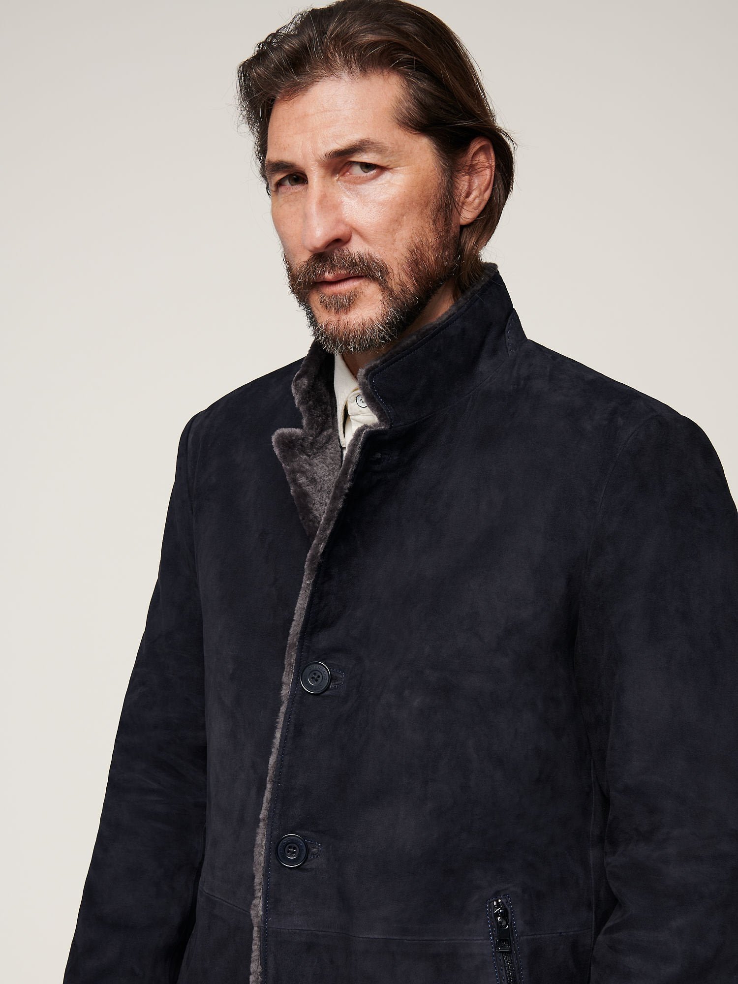 Austin Suede Leather Blazer with Shearling Lining