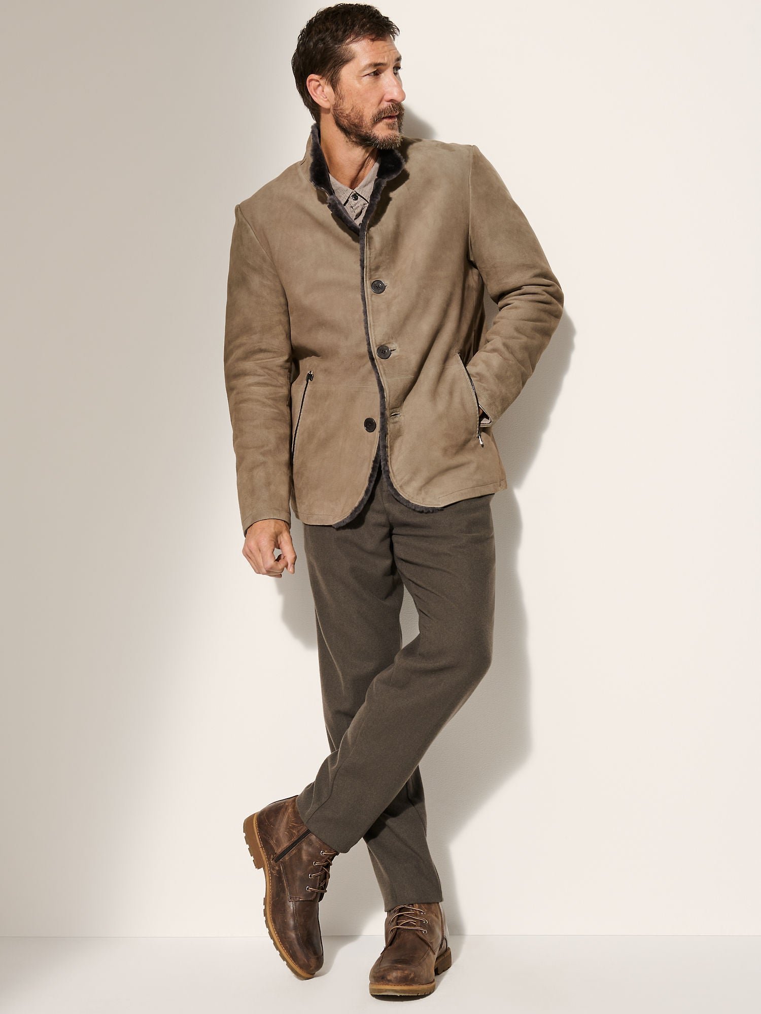 Austin Suede Leather Blazer with Shearling Lining