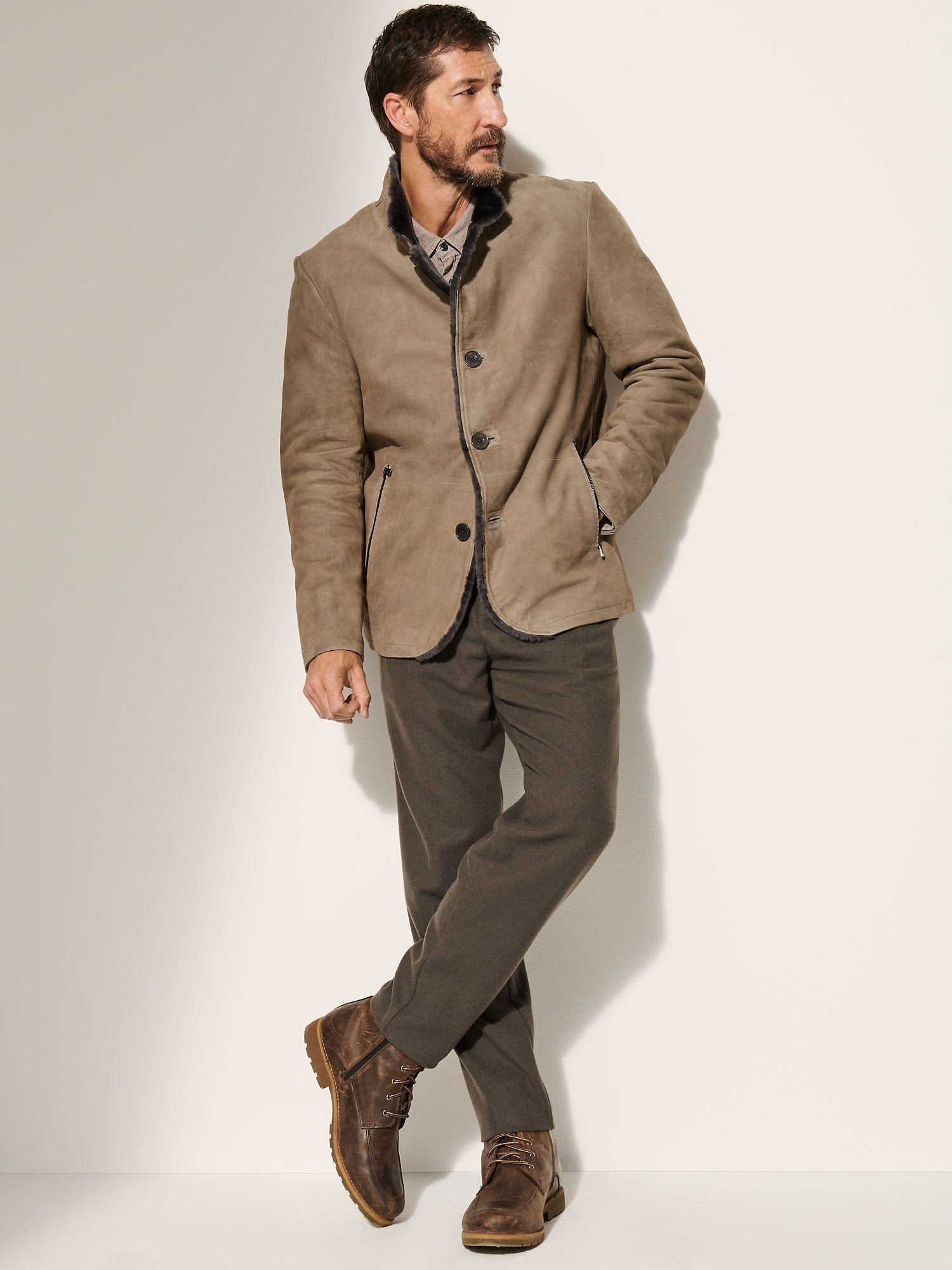 Austin Suede Leather Blazer with Shearling Lining