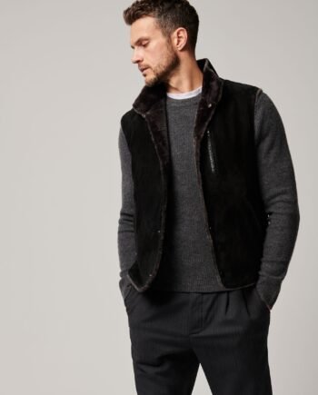August Suede Leather Vest with Shearling Lining
