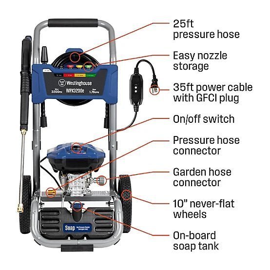 Westinghouse 3,200 PSI 1.76 GPM Electric Cold Water Pressure Washer with 5 Nozzles and Soap Tank