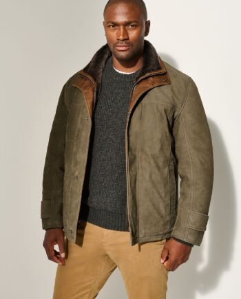 Jack Frost Olive Tundra Leather Coat with Shearling Lining