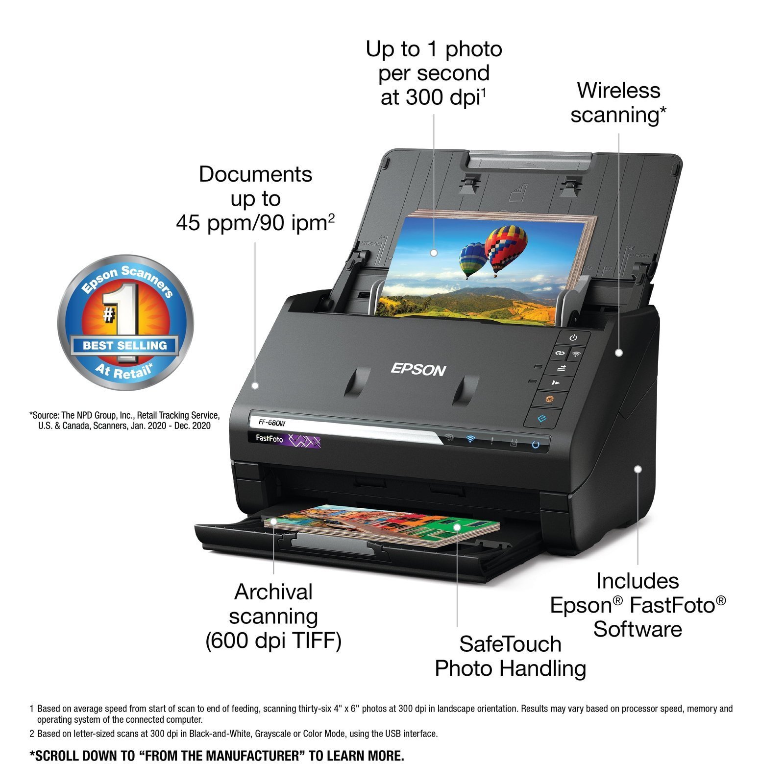 Epson FastFoto FF-680W Wireless High-speed Photo and Document Scanning System