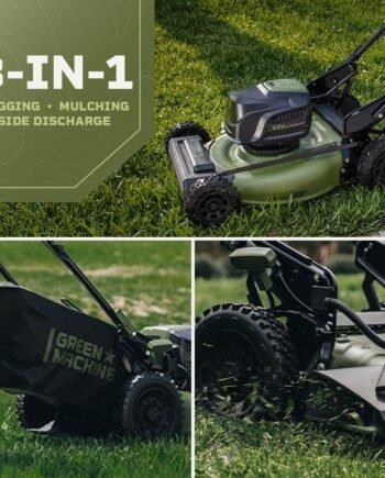Green Machine 62V 23-Inch Self-Propelled Brushless Cordless Electric Lawn Mower, Includes Two 4.0Ah Batteries and Rapid Charger