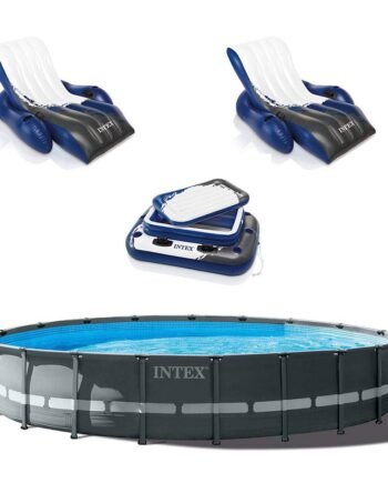 Intex 24ft x 52in Ultra XTR Round Frame Pool, Loungers (2 Pack), Floating Cooler