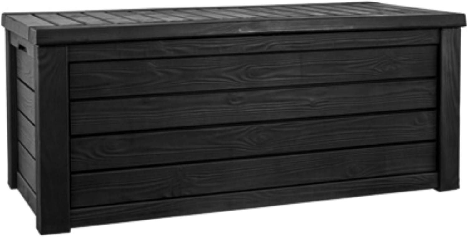 Keter Westwood 150-Gallon Resin Outdoor Storage Box | Weather-Resistant Deck Bin for Patio Cushions, Garden Tools & Pool Accessories – Dark Grey