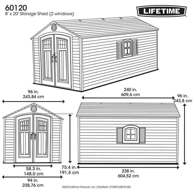 D Plastic Storage Shed 8 ft. W x 20 ft