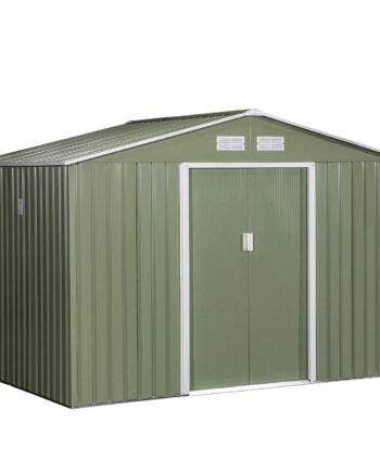 Spacious 9′ x 6′ Outdoor Storage Shed with Foundation, Sliding Doors, and Vents – Green