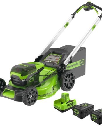 Greenworks 60V 21" Brushless Self-Propelled Battery Powered Lawn Mower + (2) 4.0Ah Batteries & Dual Port Charger