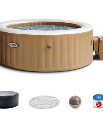 Intex: PureSpa: Sahara Tan Inflatable Hot Tub Set - 6 Person - 85" Round Outdoor Heated Bubble Spa, Jet Massage, Cover, Hard Water Treatment System