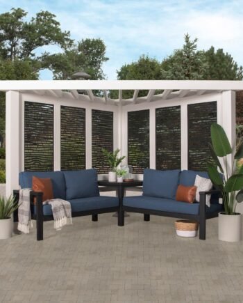 Ridgedale Modern Steel Cabana Pergola with Conversational Seating