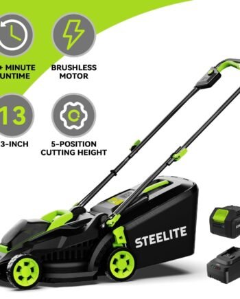 Steelite 13" 21V Cordless Brushless Lawn Mower with 4.0Ah Battery & Charger