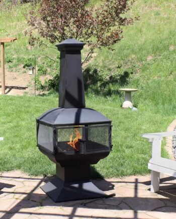 Sunnydaze 57" 360-Degree View Steel Wood-Burning Chiminea with Grate, Poker, and Cover