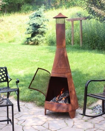 Sunnydaze 70" Rust Patina Finish Steel Wood-Burning Chiminea with Spark Screen