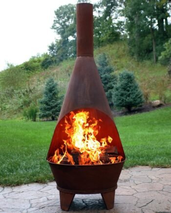 Sunnydaze 75" Mexican-Style Rust Patina Finish Steel Wood-Burning Chiminea with Grill Grate