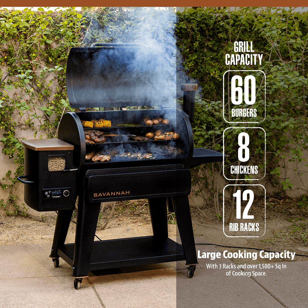 Pit Boss Pellet Smoker, Savannah 1500 Square Inch Wood Fired Pellet Grill, Onyx Series