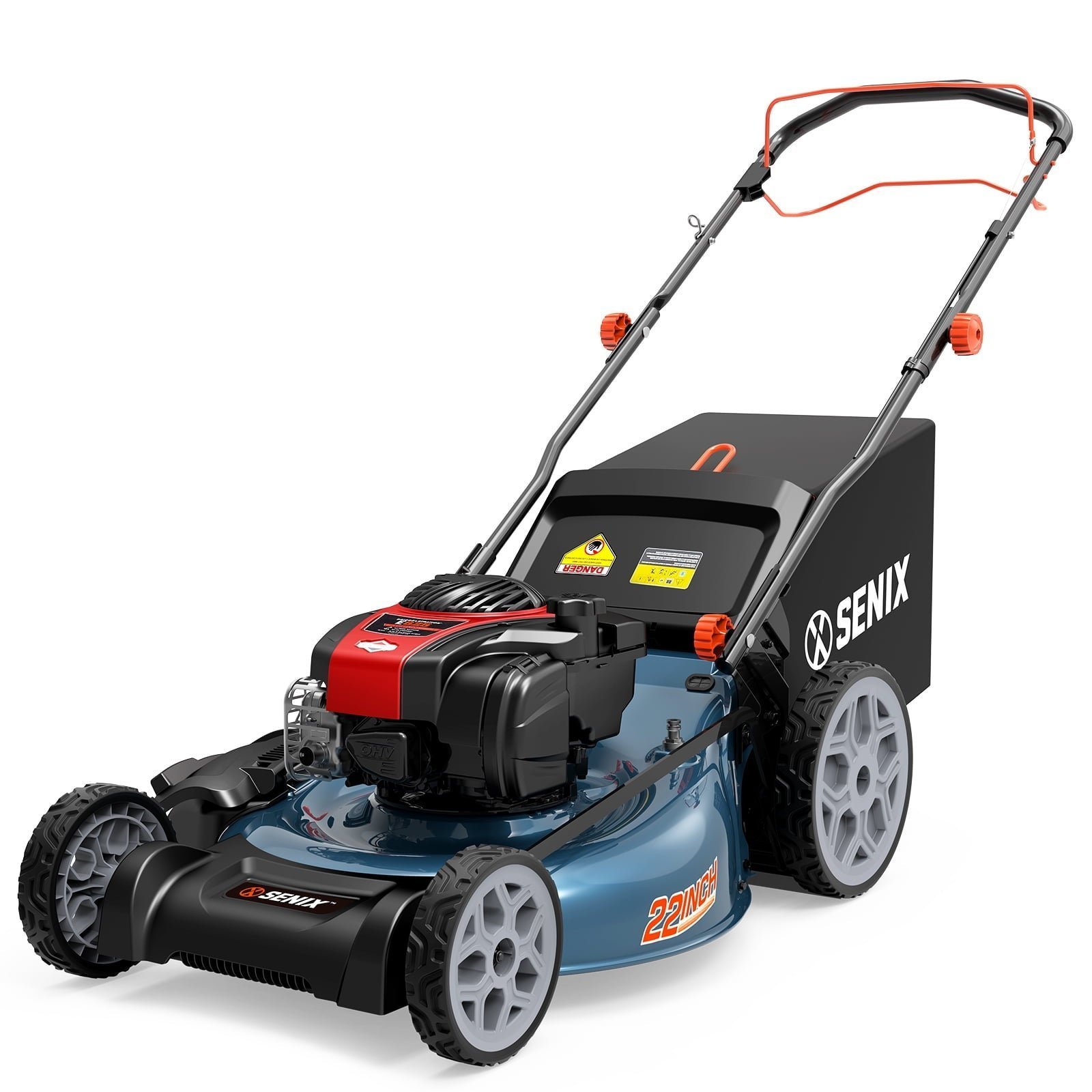 SENIX Self-Propelled Gas Lawn Mower, 22in Cutting Blade / 23in Cutting Deck, 150 cc 4-Cycle Made in Briggs & Stratton Engine , 3-In-1, 6-Position Adjustment, 11in Rear Wheels, LSSG-H3