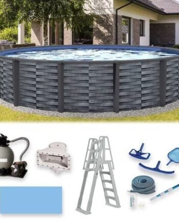 Blue Wave Affinity 24-ft Round 52-in Deep 7-in Top Rail Resin Swimming Pool Package