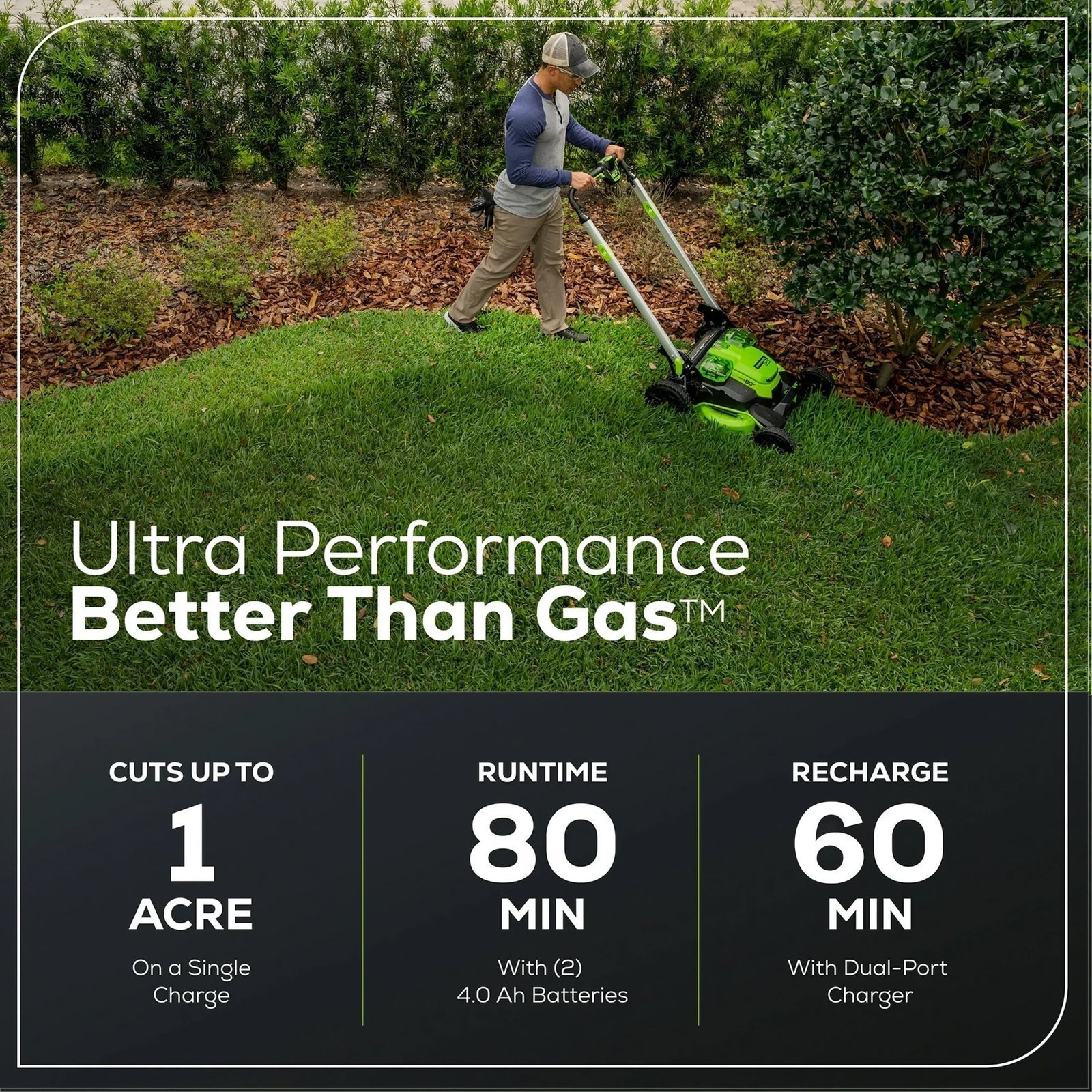Greenworks 60V 25" Cordless Brushless Self-Propelled Mower + Two (2) 4.0Ah Batteries & Dual Port Charger