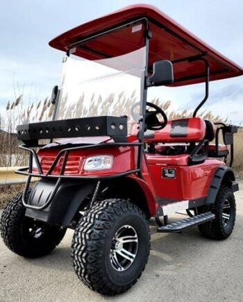 New 48v Electric Golf Cart Lifted & Loaded eMACHINE – RED Street Ready Light Package & Flip Seat
