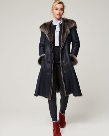 Theodora Hooded Navy Toscana Sheepskin Coat