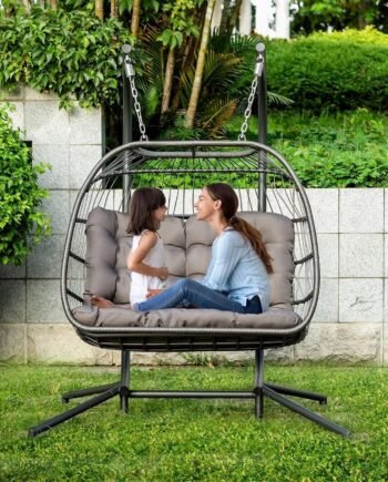 Brafab Luxury X-Large Double Egg Swing Chair 2 Person Hanging Chair Hand Made Rattan Wicker Hammock Chair