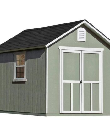 Installed Meridian 8 ft. x 10 ft. Wood Storage Shed with Driftwood Shingles