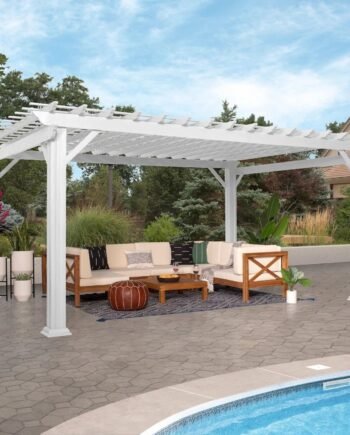 16×12 Hawthorne Traditional Steel Pergola With Sail Shade Soft Canopy