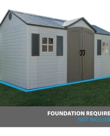 Side entry 15 ft. W x 8 ft. D plastic storage shed with assembly