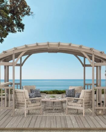 SummerCove 10 ft. x 14 ft. Light Gray Cedar Frame Arched Pergola with Shelves