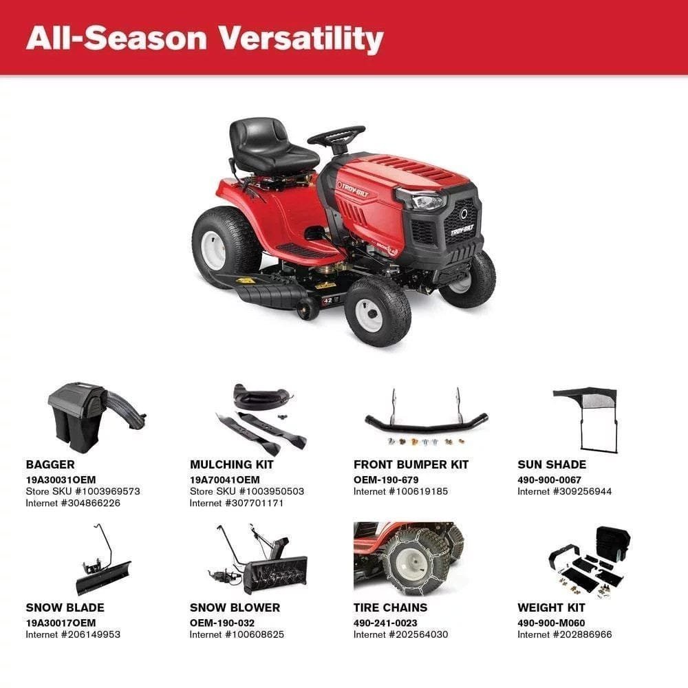 Troy Bilt Bronco 42 in 19 HP Briggs & Stratton Automatic Drive Gas Riding Lawn Tractor with Mow in Reverse