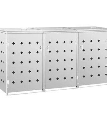 vidaXL Triple Wheelie Bin Shed 63.4 gal Stainless