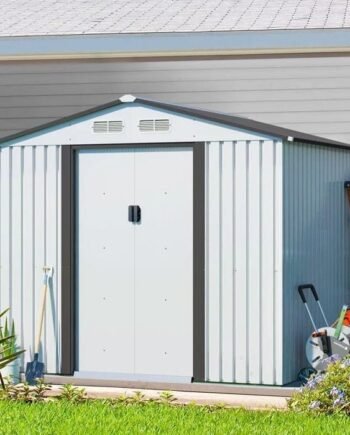 8’ X 8’ Outdoor Gable Steel Storage Shed White & gray