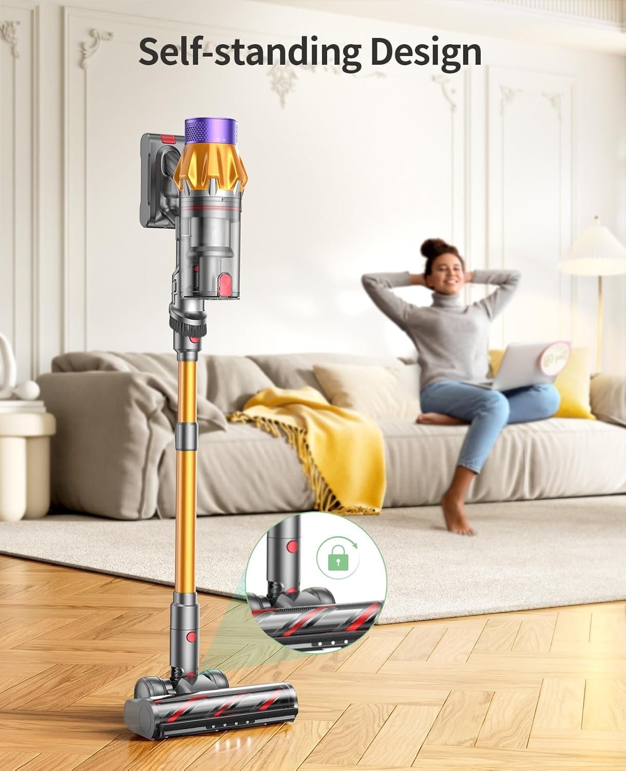 Cordless Vacuum Cleaner, 550W 45KPA 60 Mins Runtime Self-Standing Vacuum