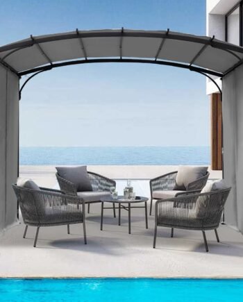 Elegant 9 x 11 ft Arched Patio Pergola Gazebo with Waterproof Sun Shade and Steel Frame