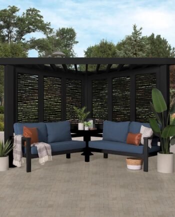 Glendale Modern Steel Cabana Pergola with Conversational Seating